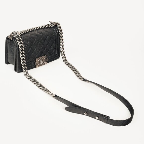 Chanel Small Boy Black Caviar Quilted Shoulder Bag - Picture 6 of 12
